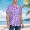 Herren-Freizeithemden, Amethyst-Lavendel-Mandala-Hemd, lila-weißer Druck, blaugrünes Blumenmuster, lose Hawaii-Männer, Strand-Streetwear, übergroße Blusen