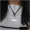 Pendant Necklaces Wholesale-Antique Sier Whale Tail Charm Pendant Wax Cord Necklace For Men Women 18 Drop Delivery Jewelry Necklaces P Dhvyj