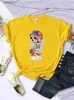 女性用TシャツスタイリッシュなテディベアガールかわいいプリントTシャツ女性カジュアル通気性短いスレ