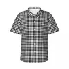 Camisas casuais masculinas clássico houndstooth praia camisa preto e branco havaí homem blusas manga curta respirável roupas impressas