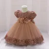 Crianças meninas 1º aniversário roupas arco bonito bebê batismo vestido crianças festa de casamento elegante princesa vestidos traje de natal 240226