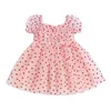 Valentinstag-Kleid für Babys, Mädchen, kurze Puffärmel, Herzdruck, Tüll, niedliche Mädchen, Mesh-Spitze, Prinzessinnenkleider, Outfits 240228