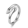 Stainless Steel Hand Love Hug Finger Rings Open Adjustable Wedding Engagement Ring Band for Women Girls Fashion Jewelry