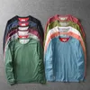 Size mens long sleeve comfortable bottoming shirt pure cotton washed sanding solid color Tshirt casual fashion multicolor 240305