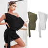 Stage Wear Slant Shoulder Latin Dance Dress Women Summer Loose Practice Clothes Strap Black Salsa Rumba Tango Dancewear DNV16035