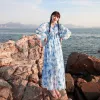 Robes 2023 Fénit enceinte de la pousche Beau robe coréenne style vneck haute taille maternité de plage de plage robe en mousseline de mousseline robe maxi robe