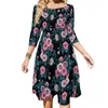 Casual Dresses Pink Rose Floral Dress Ladies Flowers Print Street Style Festival With Bow Summer Big Size Vestido