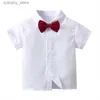 T-shirts Focusnorm 0-5y Toddler Kids Boys Gentleman Clothes Set 3st Kort ärm Solid Shirts Tops+Bow Tie+Total Shorts L240311