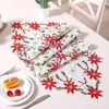 Elegant Satin Embroidery Christmas Bed Table Runner Lace Tablecloth For Wedding Party Decoration Vintage Floral Home Decor 240307