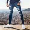 Men's Pants Pencil Elastic Sweatpants Men Fit Solid Ripped Denim Harem Casual Black Blue White Destroyed Jeans