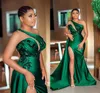 Hunter Green One Shoudler Neckline 이브닝 드레스 2020 High Side Split Long Sweep rendodos de fiesta Arabic Aso Ebi 무도회 드레스