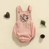 Baby Mädchen Kleidung Ärmelloser Strampler mit Blumenstickerei Unterer Knopf Verstellbarer Schultergurt Overall Sommerkleidung 240307
