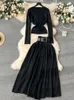 Werkjurken SINGREINY Winter elegante gebreide tweedelige sets Dame lange mouw slanke trui elastische riem rok herfst casual warm pak