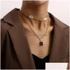 Pendanthalsband Fashion Double-Layer Paperclip Camboo Link Chain Disc Necklace Kvinnlig punkstil Guldfärgsmycken för Drop Delive Dhula