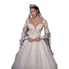 Long Lace Chapel Bridal Wedding Dresses Sleeve Classic Gowns Beaded Court Train Plus Size Sexig Backless A Line Bride Dress Vestidos de GG