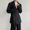 Men's Suits Blazers Korean Style Waist Lace-up Suit Jacket Solid Color Lapel 2024 Spring Fashion Male Clothing