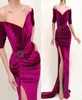 Velvet Mermaid Prom Dresses Off Shoulder Half Sleeves Pleats Side Split Evening Dress With Sash Beads Party robe de soiree5347288