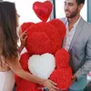 40 cm Artificial Rose Heart Teddy Bear Handmade Bear of Roses for Women Valentine's Day Wedding Bithday Gift Drop 236C