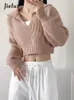 Suéter feminino francês solto cor sólida mulheres pullovers com decote em v malha sexy mulher branco preto cinza cáqui suéter coreano feminino