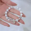 Link Armbanden Lovelink Luxe Glanzende Ronde Witte Opaal Kralen Armband Voor Vrouwen Mode Zilveren Kleur Crytsal Metalen Hanger Fijne Sieraden