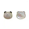 Stud Earrings Asymmetric Panda Head Micro Set Zircon In South Korea Cute Personality Mother Shell Sweet Age Reducing Earring