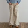 ズボンの女の子コーデュロイストレート春の女の赤ちゃんルーズポケットピンクワイドレッグパンツカジュアルエラスティックウエストマイクロフレアパンツ