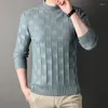 Men's Sweaters 2024 Autumn And Winter Square Checkerboard Jacquard Bottom Shirt Warm Elastic Skincare