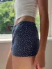Women's Shorts Floral Navy Cotton Women Summer Three Buttons Elastic Waist High Straight Short Pants Sweet Cute Casual Home Y2k