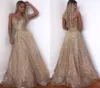 Gold Evening Dress Long Sparkle 2022 New VNeck Women Elegant Straps Sequin Aline Maxi Prom Party Gown Dress abendkleider9319956