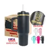 Warehouse USA 40oz Specchio a specchio oro Termbler placcato per esterni a grande capacità di grande capacità multi colori personalizzato bottiglia d'acqua incisa su aspirapolvere thermos con paglia e manico rimovibile