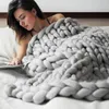 Couverture tricotée à la main en fil épais, laine mérinos, couvertures à tricoter volumineuses, style nordique, Drop280Q