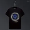 Homens camisetas Tigre Strass Camisa Homens Moda Roupas Tendência O Pescoço Manga Curta Slim Verão Fino Casual Camisetas Masculina