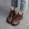 Boots Johnature Genuine Leather Hollow-out Spring 2024 Retro Round Toe Breathable Sandals Versatile Women's Shoes