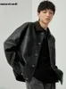 Mauroicardi printemps automne court surdimensionné marron noir doux vestes en simili cuir pour hommes poches à manches longues mode coréenne 240305