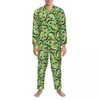 Męska odzież sutowa wegetariańska jesienna modna zielona zielona awokado luźne duże piżamę zestawy męskiego długiego rękawu Kawaii Night Design garnitur domowy