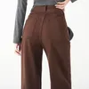 Jeans de mujer Felpa y fregona recta cálida para mujeres Otoño Invierno Pantalones de color café de cintura alta de cintura alta