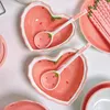 Skålar 1pc jordgubbe kärlek skål sked söt tjej stjärna keramisk dessert set hushållskombination underglasyr färg sovsal