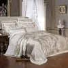 Sliver Gold Luxury Silk Satin Jacquard duvet cover bedding set queen king size Embroidery bed set bed sheet Fitted sheet set T2001253I