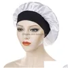 Bonnet / Crâne Caps Large Bande Satin Chapeau De Nuit Bonnet Pour Femmes Dame Solide Couleur Élastique Sommeil Caps Soins Des Cheveux Décor Accessoires De Mode D Dhkr1