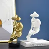 Thinker Staty Sculpture Silence är guldfigurer harts retro heminredning för kontorsstudie vardagsrum abstrakt ansiktsornament 240301