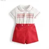 T-Shirts Baby Boy Kleidung Sets Säuglinge Neugeborene handgemachte gesmokte Kleidung Kinder Shorts Ärmel Tops Shorts Sommer Kinder britische Outfits L240311