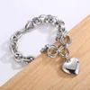 Charme pulseiras de aço inoxidável coração pulseira para mulheres moda prata cor manguito jóias femme festa presente