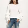 Dames T-shirts Lentemode Gelaagde uitlopende blouse met lange mouwen Casual Comfort Ronde hals Losse effen kleuren Pullover Tops