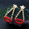 Boucles d'oreilles pendantes en émail rouge pour femmes, marque de mode, accessoires pentagramme uniques