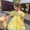 Girl Dresses Bear Leader Girls Summer Dress Fashion Puff Sleeve Sweet Cute Princess Party Children Clothing With Love Bag Suit