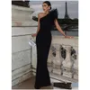 Grundlegende Freizeitkleider Freizeitkleider Elegantes Partykleid Frauen Herbst Winter Ärmellos Schrägkragen Feder Abendjahr Weiblich Lang W Dhh2M