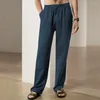 Pantaloni da uomo Pantaloni estivi in lino da uomo Pantaloni dritti in vita elastica Pantaloni casual da lavoro in tinta unita da spiaggia per le vacanze traspiranti