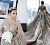 2020 Luxury Crystal Beaded Mermaid Wedding Dresses With Detachable Train Sexy High Neck Long Sleeves Arabic Mulslim Bridal Gown9886675