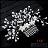 Hårklämmor Barrettes Shining Leaf Pearl Comb Retro Style Sparkling Kvinnor för dagliga fester som bär droppleverans smycken Hårhår.