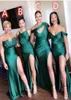 Plus Size Green Mermaid Bridesmaid Dresses Sexy High Split Sleeveless Wedding Dresses Fit Floor Length Party Vestidos De Fiesta4309553